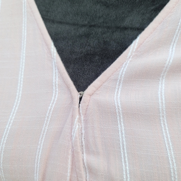 LC Lauren Conrad Belted Flutter Short Sleeve V Neck Pink Striped Dress XS - Picture 5 of 14